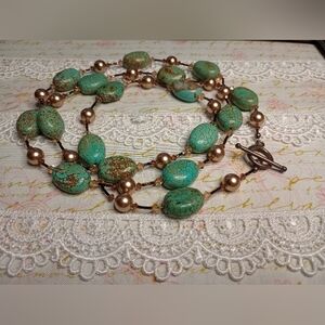 Turquoise and Gold Beaded Statement Necklace